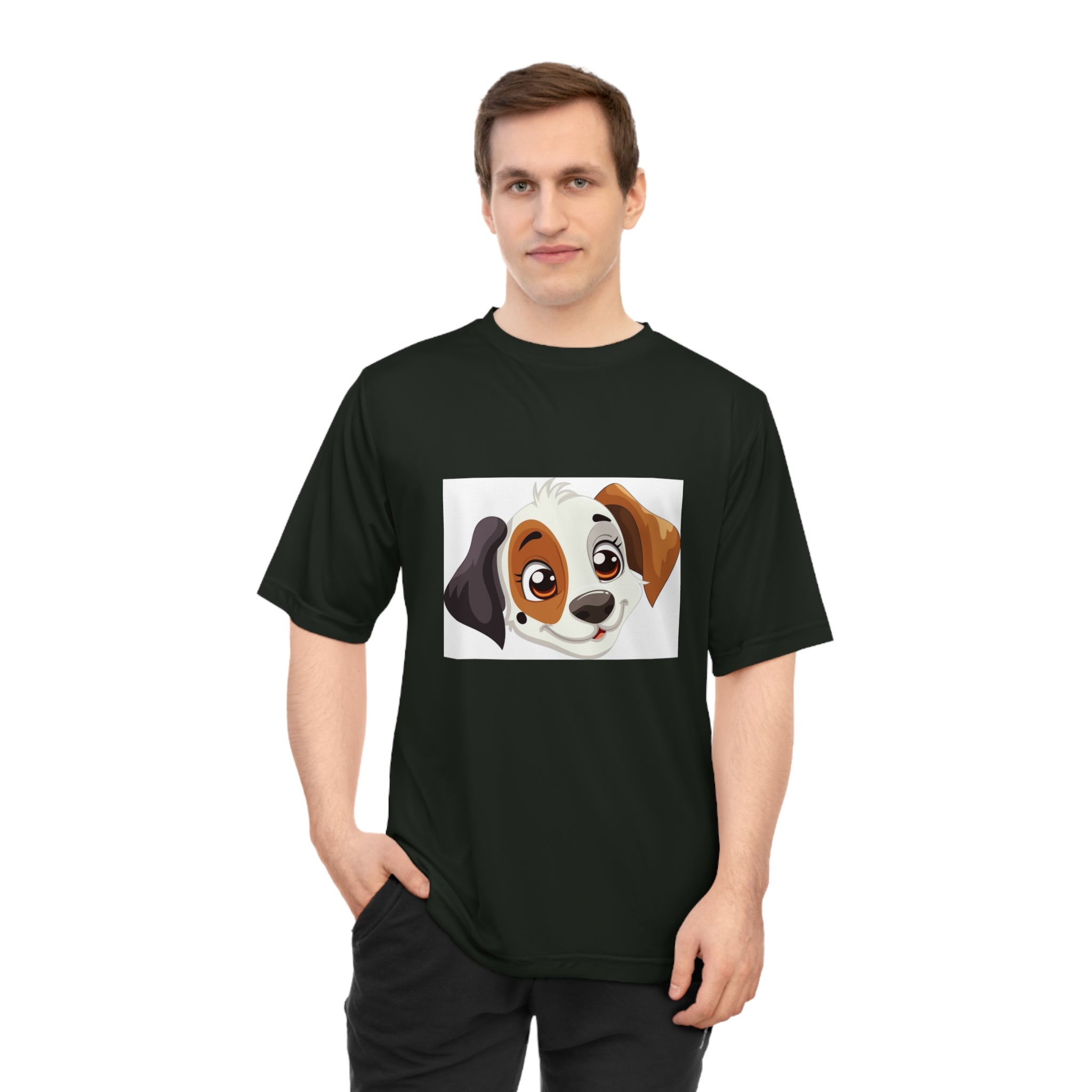 Cute Puppy Face Performance T-Shirt — Paw Print Pattern Athletic Tee