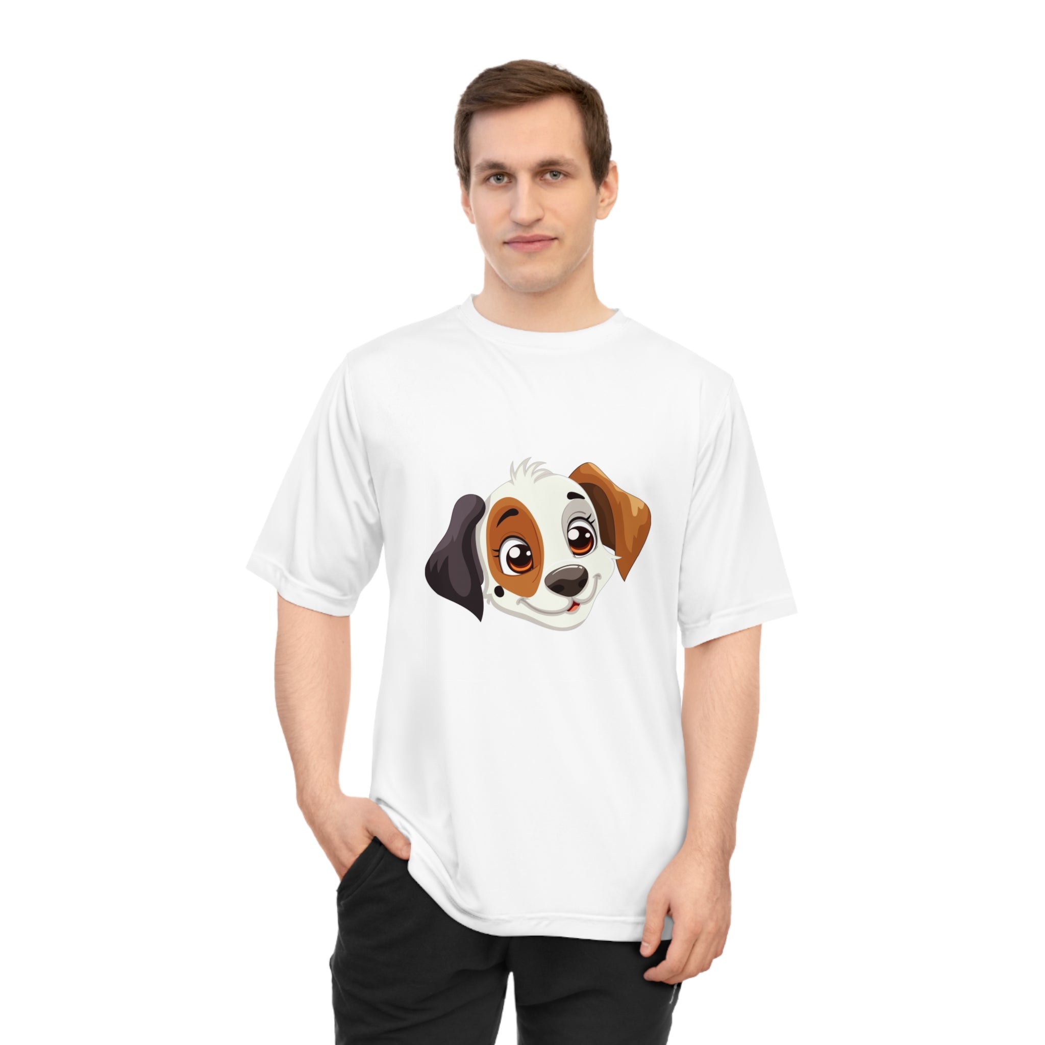 Cute Puppy Face Performance T-Shirt — Paw Print Pattern Athletic Tee