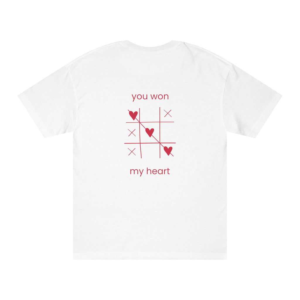 T‑Shirt — You Won My Heart Tic‑Tac‑Toe Graphic Tee (Pink Hearts)