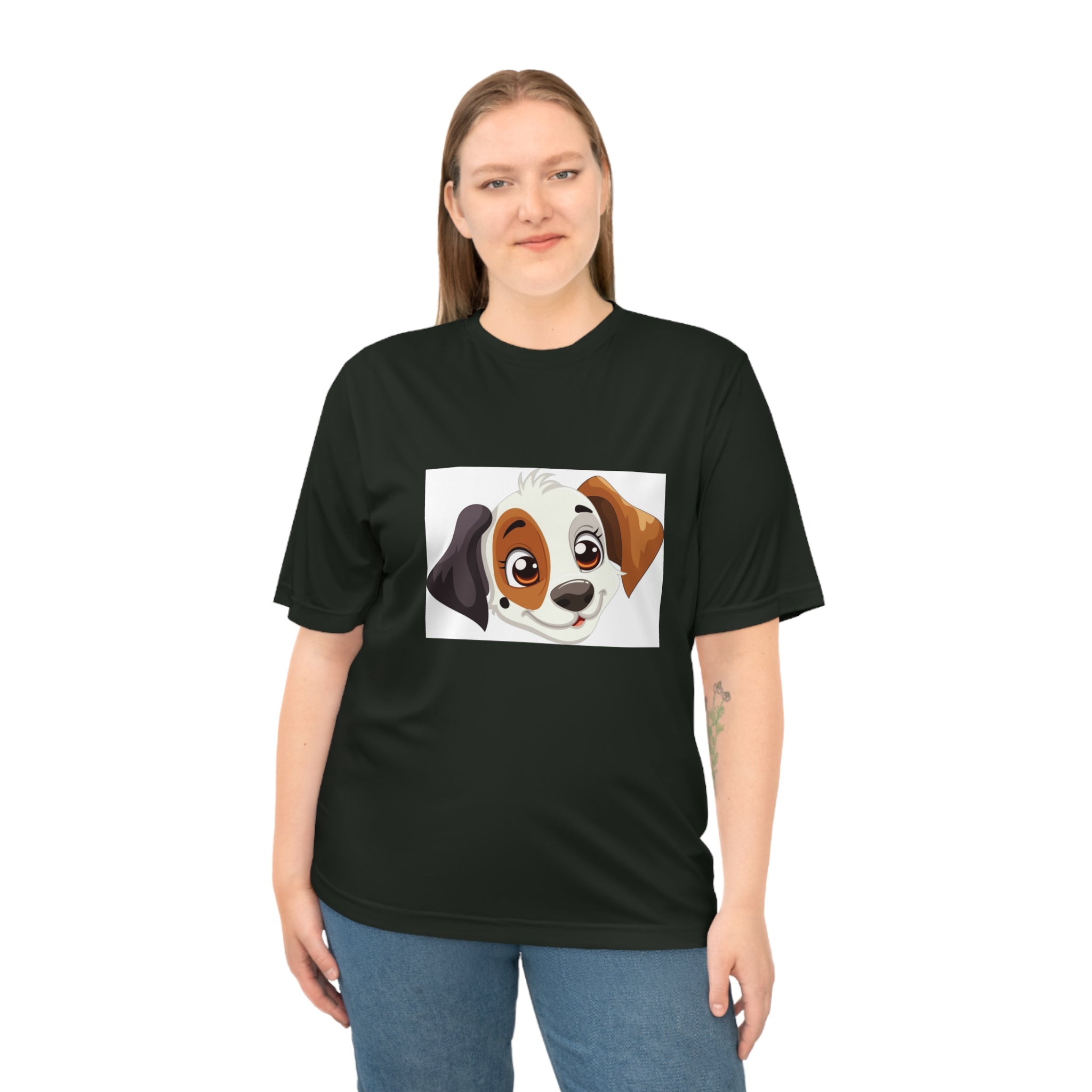 Cute Puppy Face Performance T-Shirt — Paw Print Pattern Athletic Tee