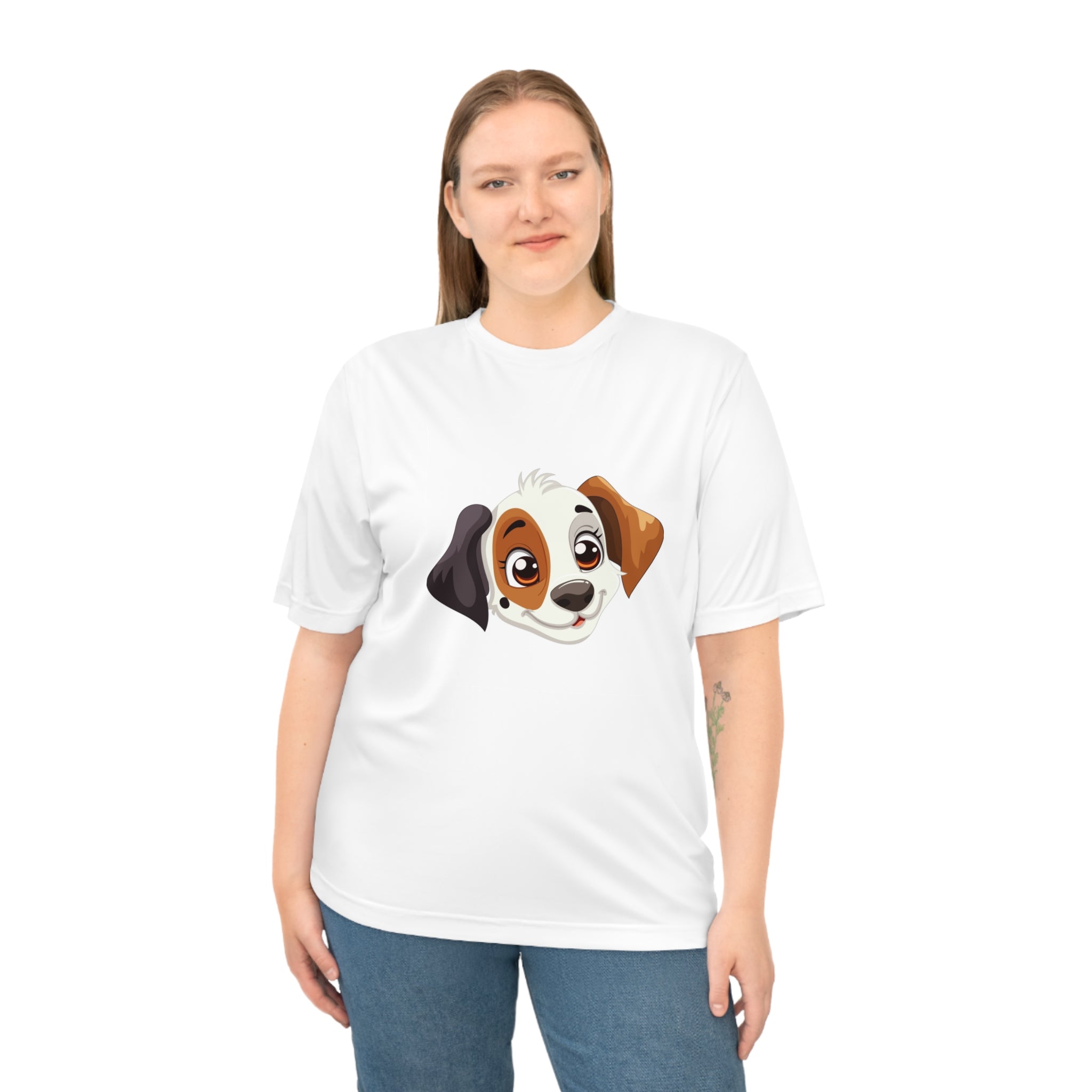 Cute Puppy Face Performance T-Shirt — Paw Print Pattern Athletic Tee